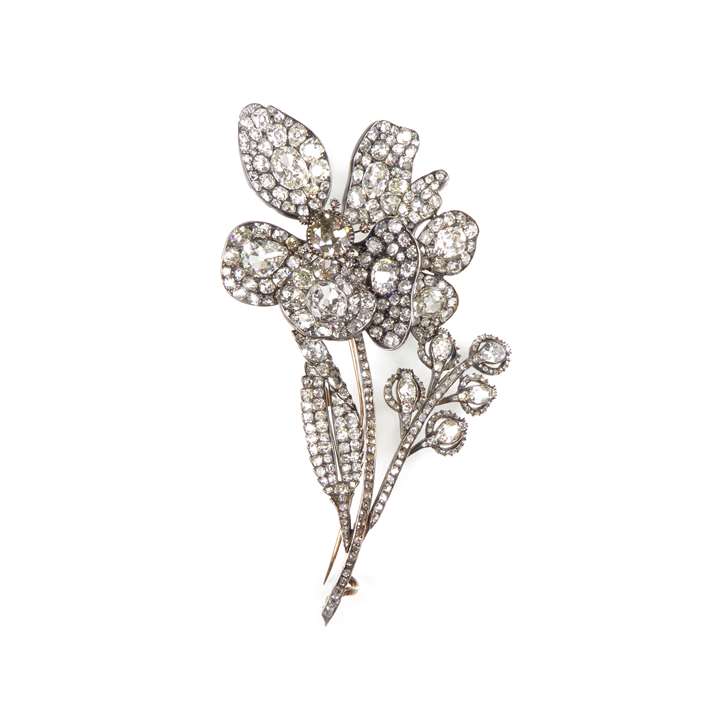 19th century diamond tremblant flower spray brooch
